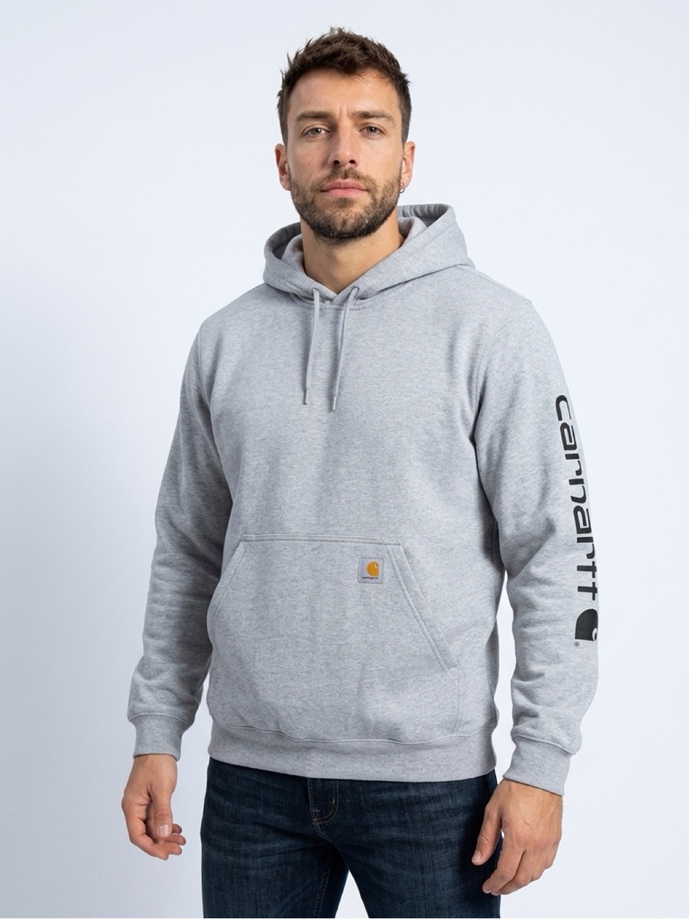 Carhartt Heather Gray Sleeve Logo Loose Fit Pullover Hoodie Size Large K288